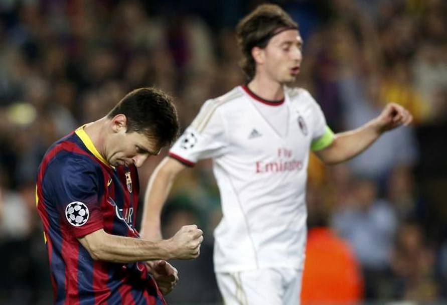 L&#39;esultanza di Messi dopo il gol.